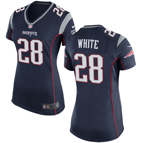 Nike Patriots #28 James White Navy Blue Team Color Women's Stitched NFL New Elite Jersey